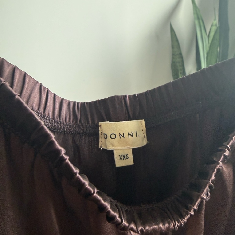 DONNI. Brown Wide-Leg Track Pants with Cream Side Stripes - Picture 2 of 2